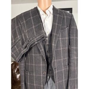 Tom Ford Brown Windowpane Tweed Wool Silk 3Pc Suit 50 40R 34x30 Trousers